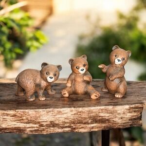 Set of 3 vintage Homco ceramic brown bear cub figurines